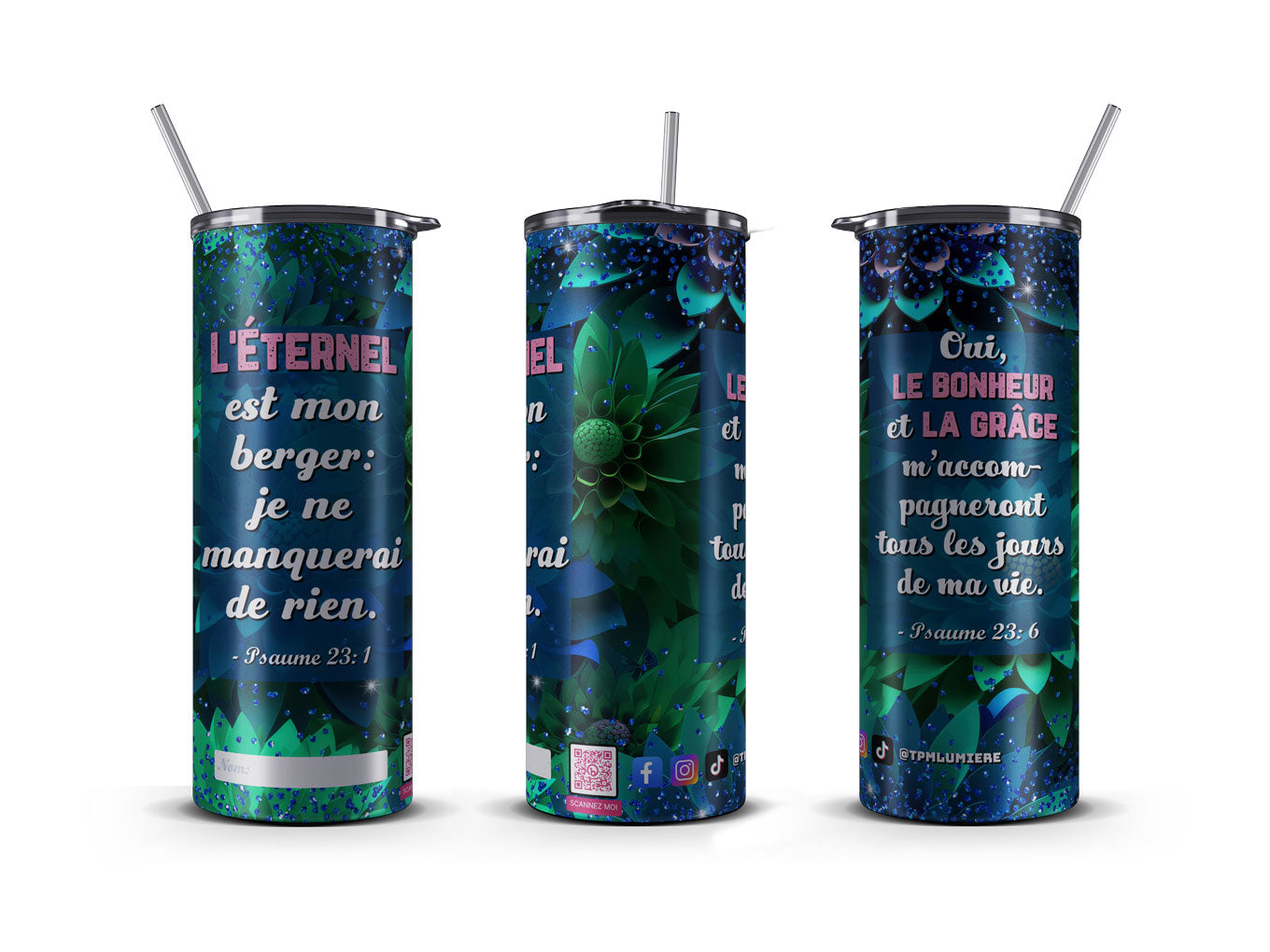 Tumbler 20 OZ, The LORD is my shepherd (Psalm 23) - French/Green