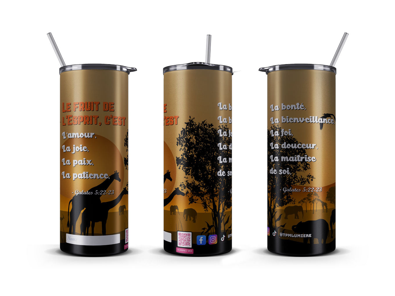 Tumbler 20 OZ, The fruits of the Spirit - Les fruits de l'Ésprit (French)